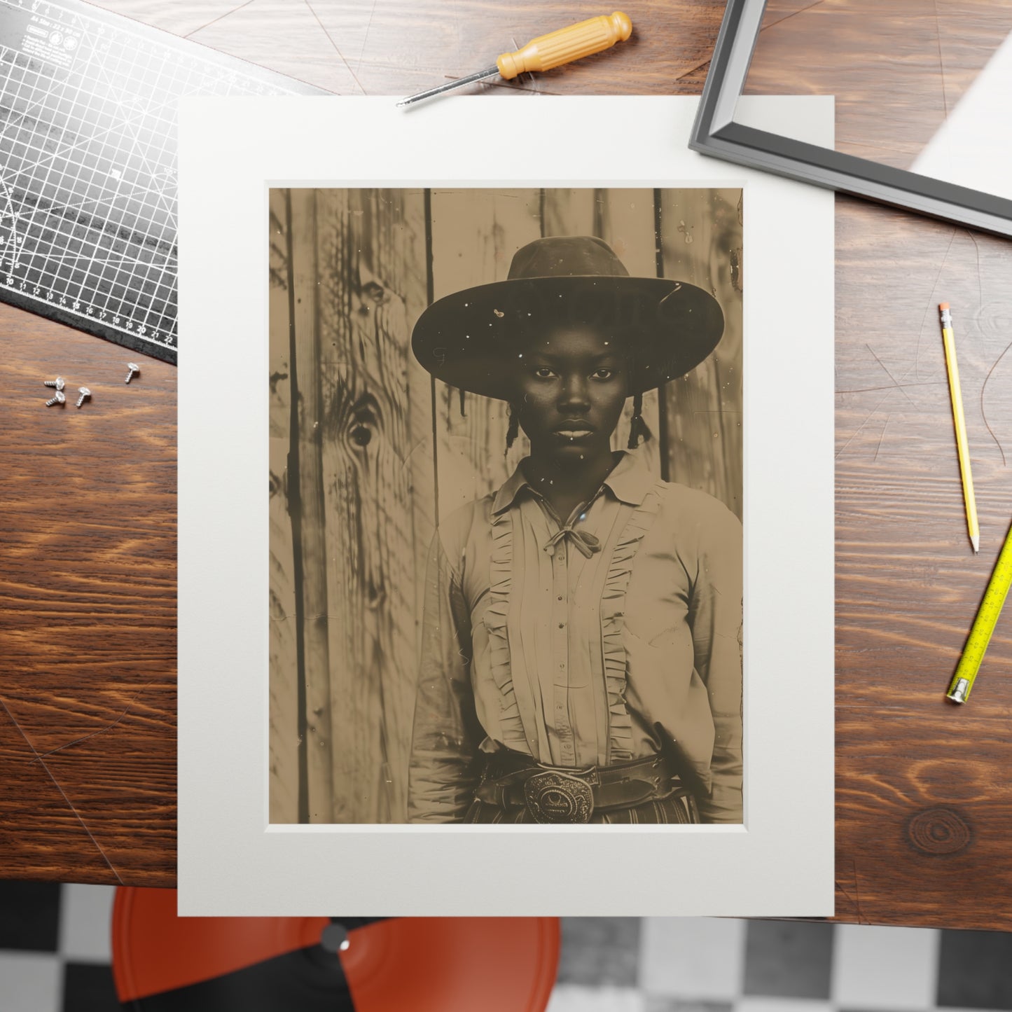 Black Cowgirl II, Fine Art Prints (Passepartout Paper Frame)