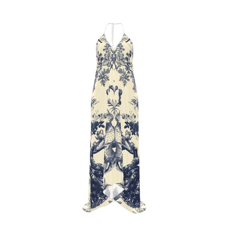 High Tea in the Garden Toile de Jouy Halter Backless Dress