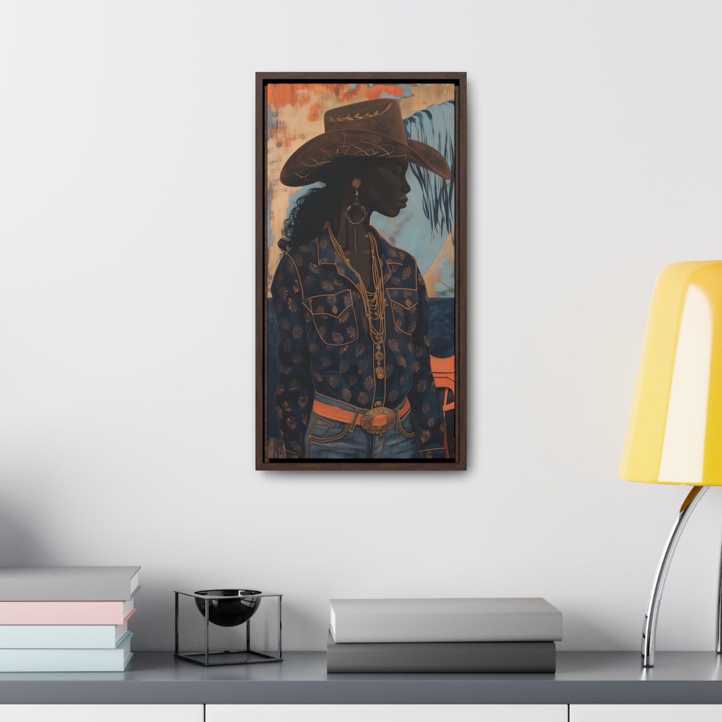 Cowgirl in Blue, Gallery Canvas Wraps, Vertical Frame