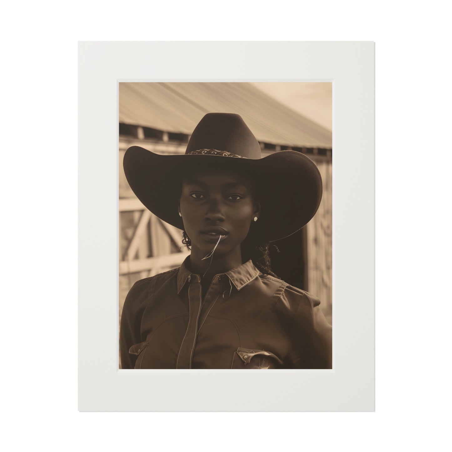 Black Cowgirl, Fine Art Prints (Passepartout Paper Frame)