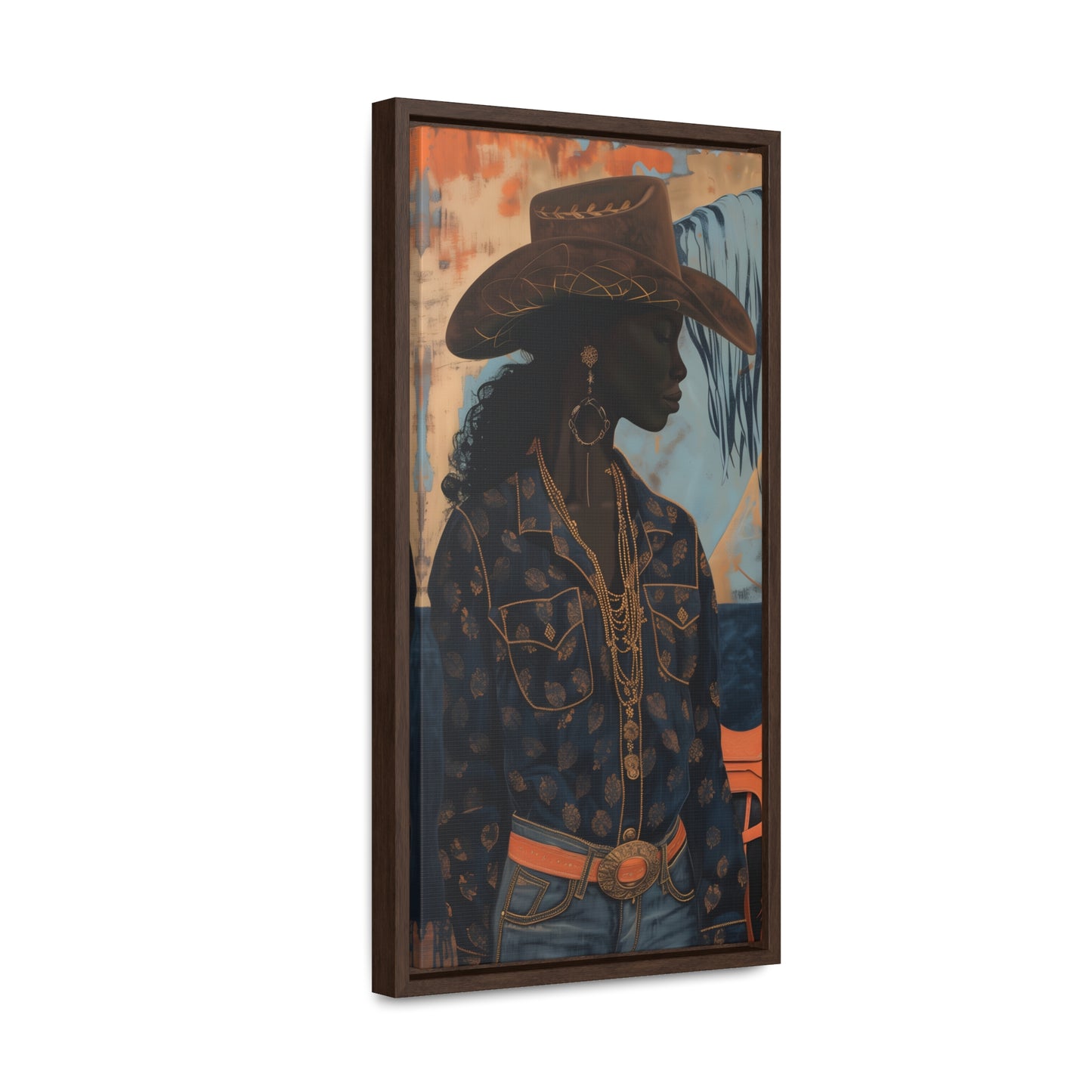 Cowgirl in Blue, Gallery Canvas Wraps, Vertical Frame