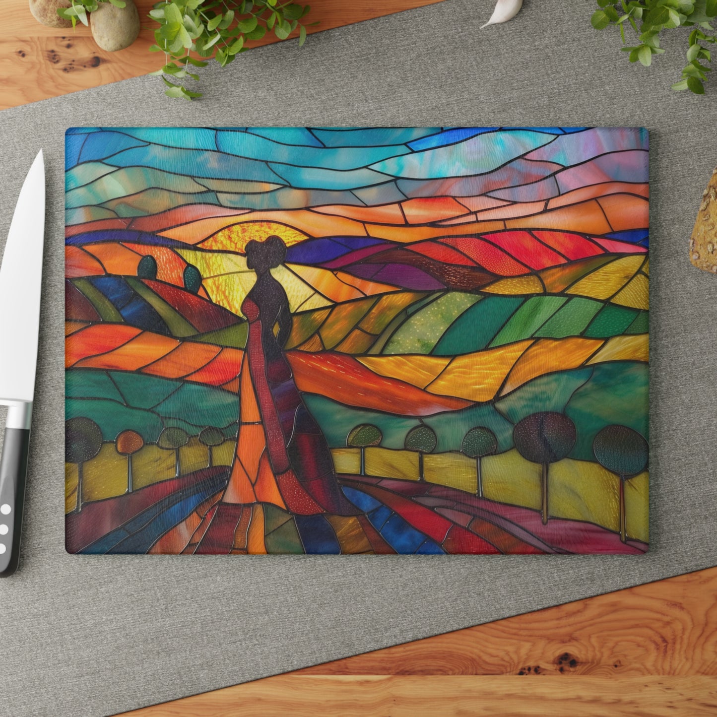 Vineyard Art Glass Cutting Board, Woman Art, Wine lover art, Napa Valley Art, Glass Art, Napa Valley Souvenir