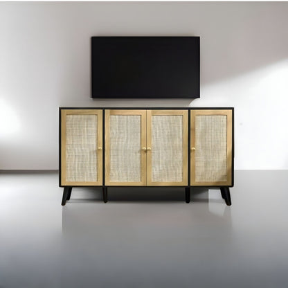 Mid Century Modern Sideboard Buffet Cabinet with Storage and Rattan Cabinetry