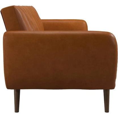 Mid-Century Modern Adjustable Faux Leather Futon Sofa