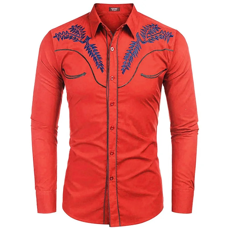 Western Cowboy Shirt Mens Stylish Printed Slim Long Sleeve Party Shirts for Men Casual Design Banquet Button Shirt Male camisas