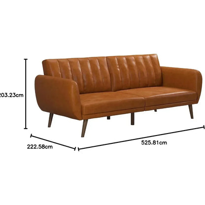 Mid-Century Modern Adjustable Faux Leather Futon Sofa
