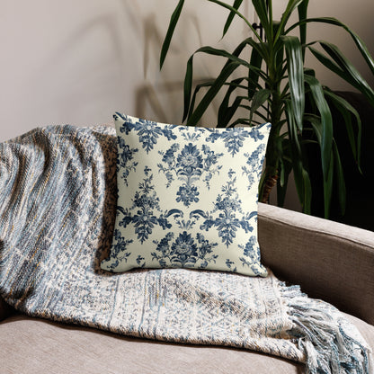 French toile de jouy Premium Pillow, Blue Floral Pillow, Cream Pillow, Toile Home Decor