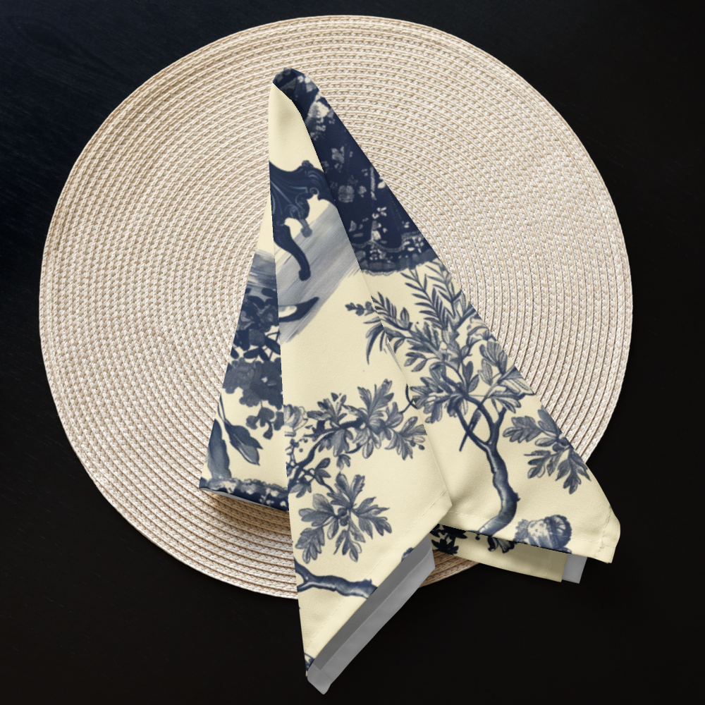 Toile de Jouy Napkin, Blue Floral Napkin, Cream Napkin