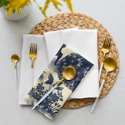 Toile de Jouy Napkin, Blue Floral Napkin, Cream Napkin