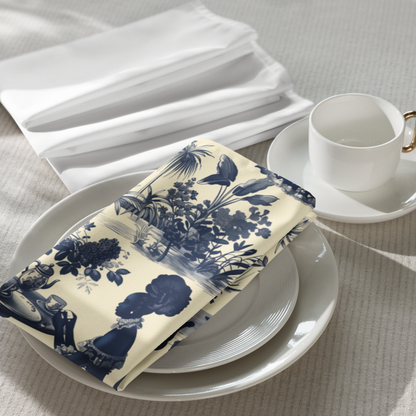 Toile de Jouy Napkin, Blue Floral Napkin, Cream Napkin