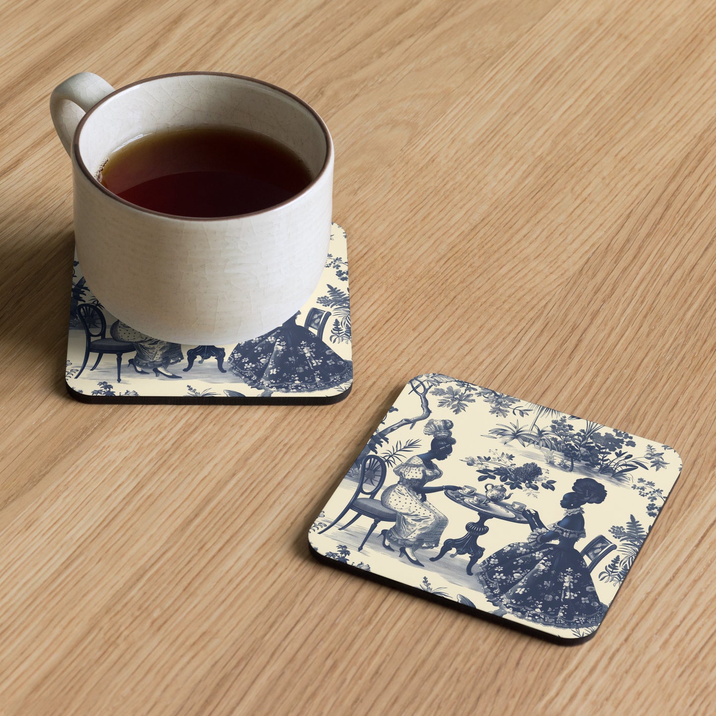 High Tea in the Garden Toile de Jouy Cork-back coaster