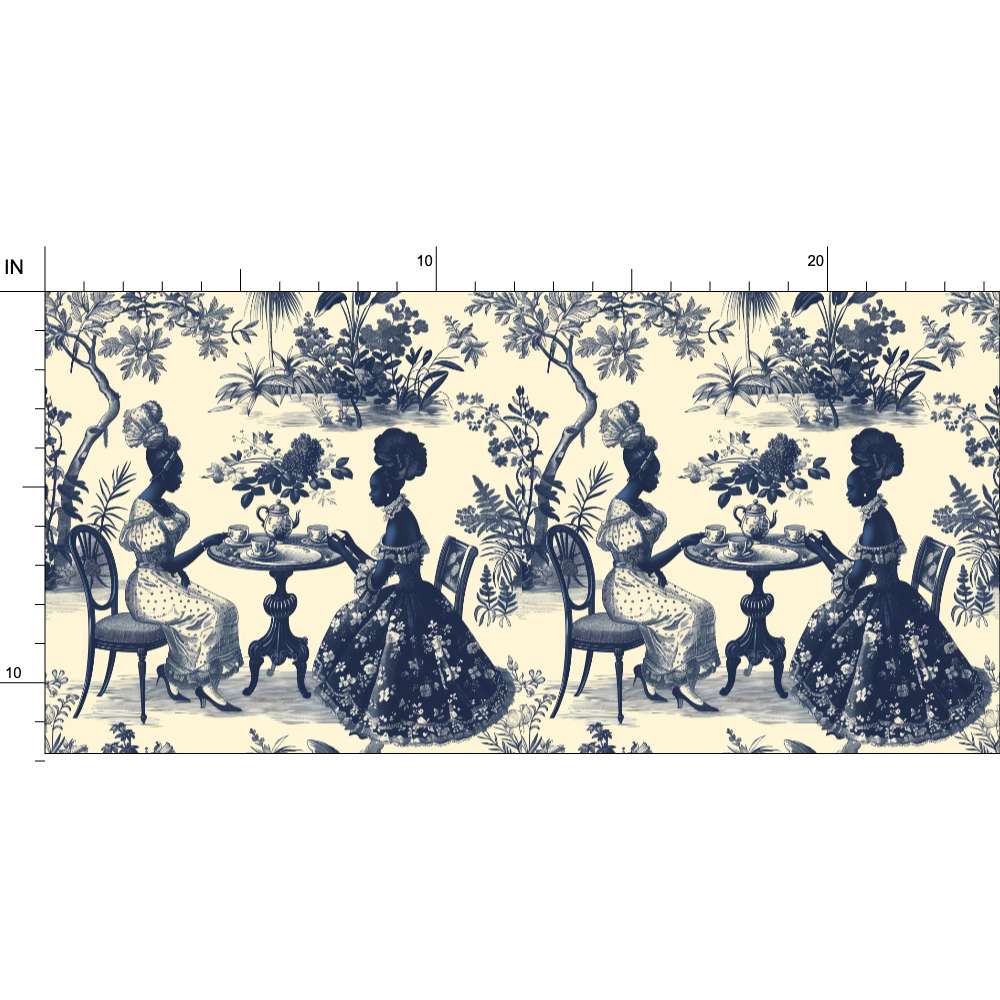 High Tea in the Garden Toile de Jouy Wallpaper