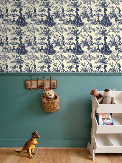 High Tea in the Garden Toile de Jouy Wallpaper