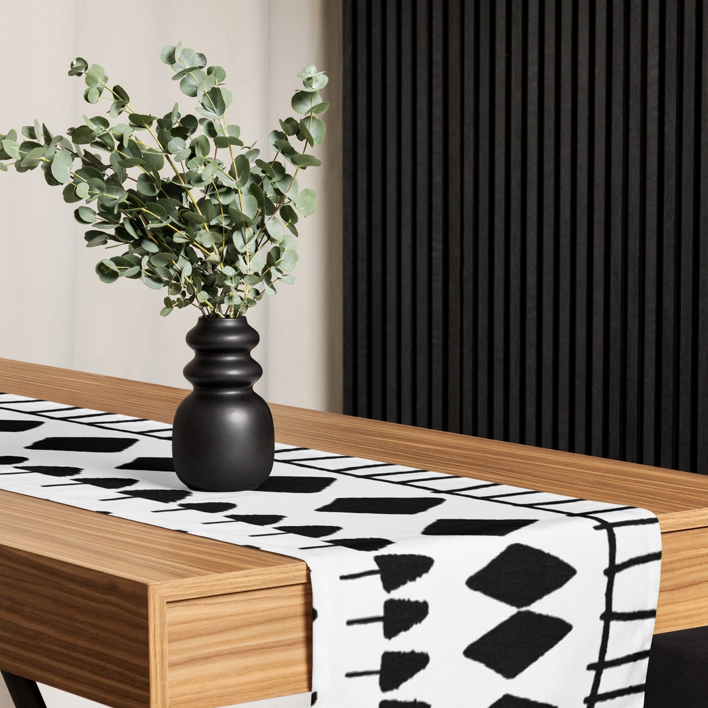 Black and Ivory African Mudcloth Table Runner